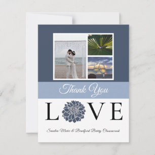 3 Fotokollage Navy Dusty Blue Flower Bröllop Tack Kort
