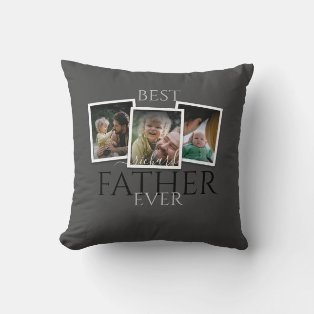 3 Fotokollage Pappa Familj Minnesvärd Fars dag Kudde (Framsida)