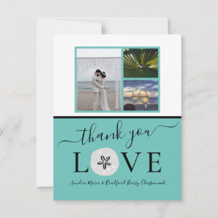 3 Fotokollage Sanddollar Teal Black Bröllop Tha Tack Kort