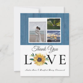 3 Fotokollage Solros Dusty Blue Wood Bröllop Tack Kort