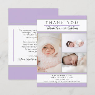 3 Fotolavender Baby Shower Birth-meddelande Tack Kort