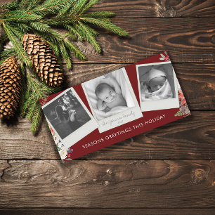 3 Fotolayout Vintage Snapshot Burgundy Red Julkort