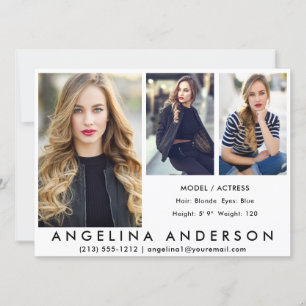 3 FotomodellActor Comp Card Wht Inbjudningar