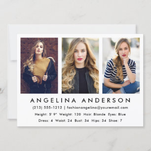 3 FotomodellActor Comp Card Wht Inbjudningar