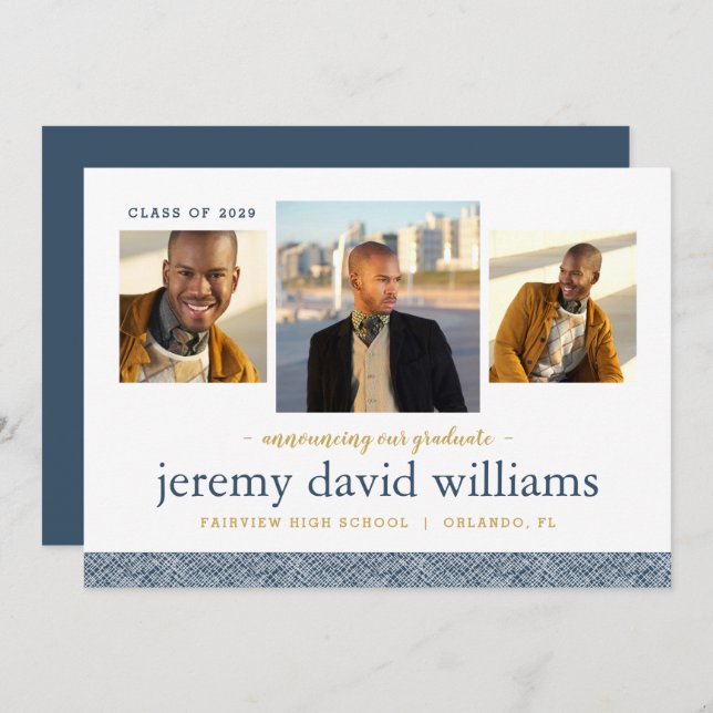 3 Fotomodern Studenten-meddelande Inbjudningar (Fram/baksida)