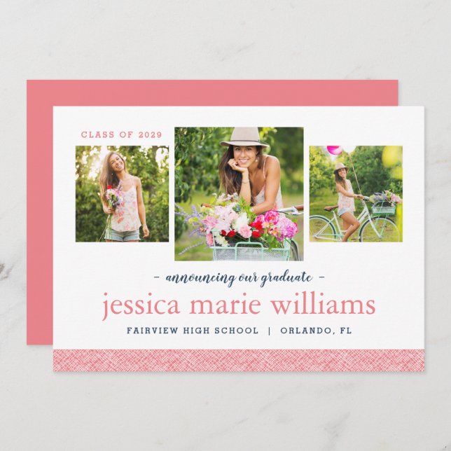 3 Fotomodern Studenten-meddelande Inbjudningar (Fram/baksida)