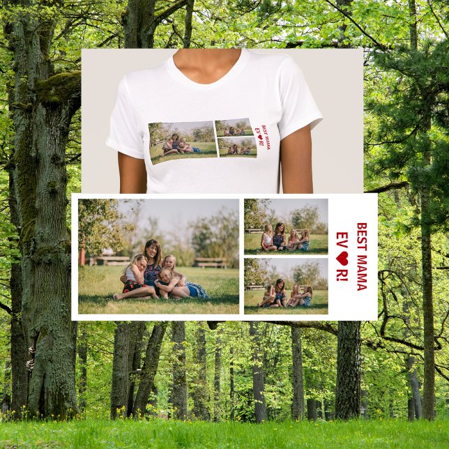 3 Foton Bästa Mamman någonsin Photo Collage Mors d T Shirt (Best Mama Ever, with heart. Personalized photo collage, 3 photos. Elegant, minimalist. Mother's Day)