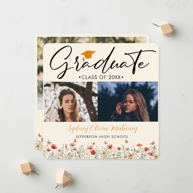 3 foton Boho vattencolor wildblomma Studenten Meddelande (Fram/Back In Situ)