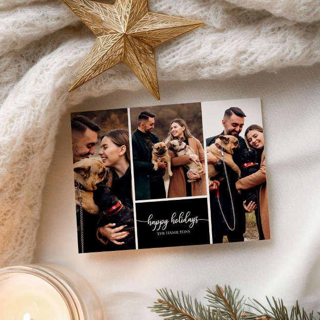 3 Foton Collage Glad helg jul Black Vykort (Skapare uppladdad)