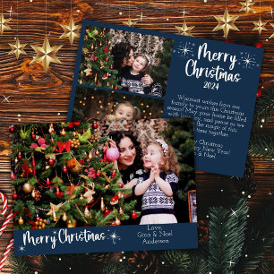 3 Foton God jul Modern Script Navy Blue Julkort