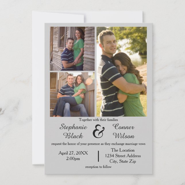 3 Foton Grått - Bröllopsinbjudan Inbjudningar (Framsida)