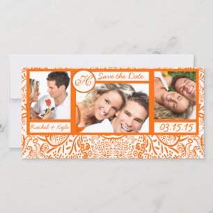 3 Foton Love birds Orange Damask Spara datum Datumet