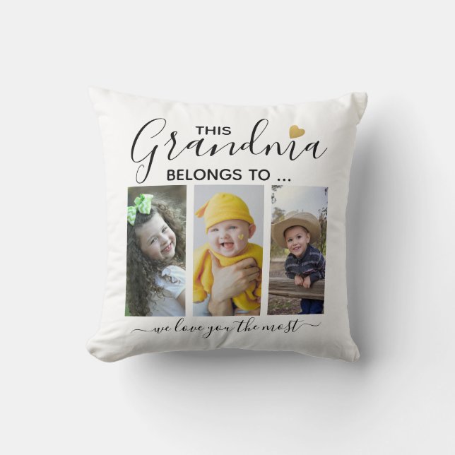 3 Fotos Kollage Barnbarn Denna Mormor Tillhör  Kudde (Framsida)