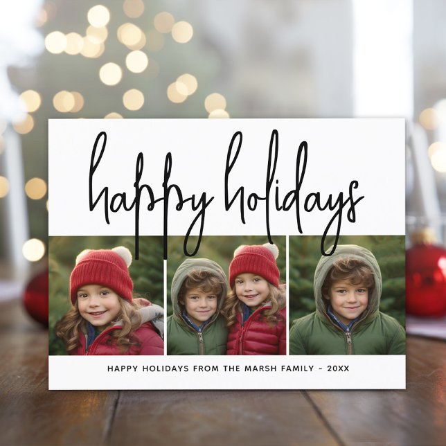 3 Fotos Kollage Minimal svart vitt - Glad Julkort (3 Photo modern calligraphy design)
