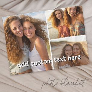 3 Fotoskollage med 1 rad text Fleecefilt