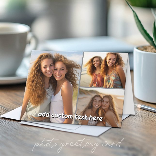 3 Fotoskollage med 1 rad text Kort (Custom Photo Folded Greeting Card)