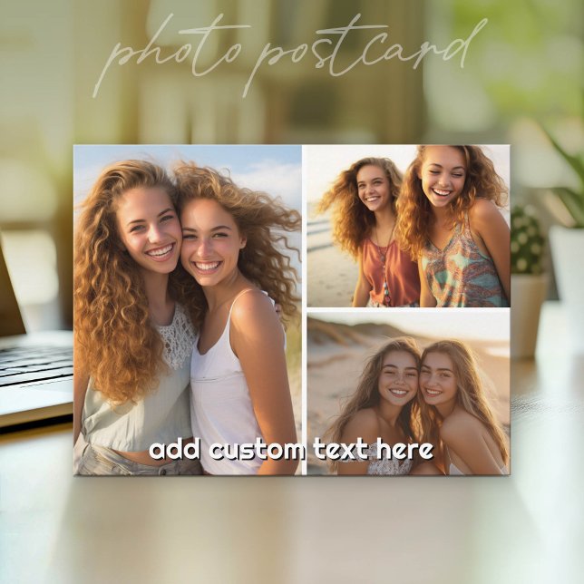 3 Fotoskollage med 1 rad text Vykort (Photo Postcard - Customize with your favorite pics)