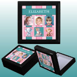 3 fotosöta djur namn rosa keepsaké minnesask<br><div class="desc">Behåll Gift Box för barn. Byt ut de tre fotona mot ditt eget och lägg till ett namn. Rosa och grönt,  med rand och söt baby djur.</div>