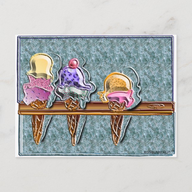 3 glasskoner 1 vykort (Framsida)