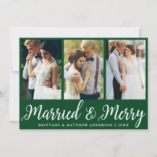 3 Grönt med fotografi Bröllop gift och merry Julkort