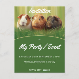 3 Guinea Grisar på gräs Inbjudan Vykort
