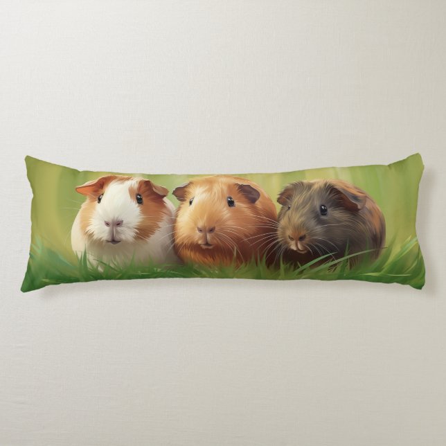 3 Guinea Grisar på gräs Kroppskudde (Framsidan)