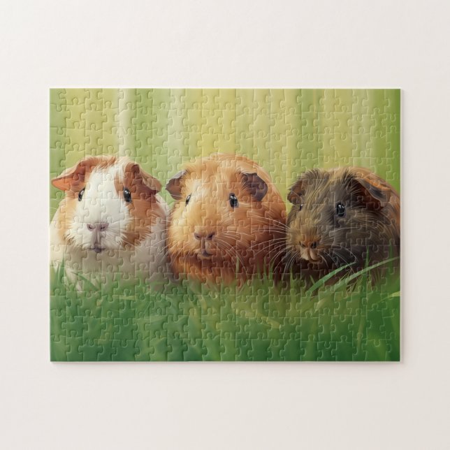 3 Guinea Grisar på gräs Pussel (Horisontell)