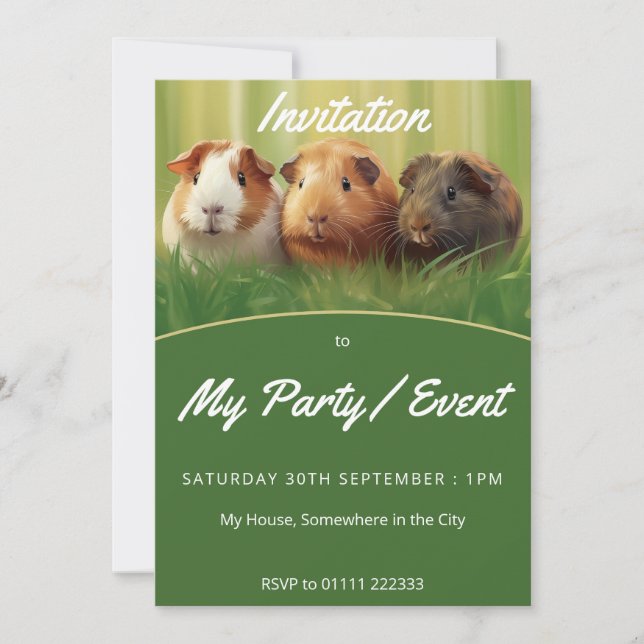 3 Guinea Pigs on Grass Inbjudningar (Framsida)