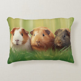 3 Guinea Pigs on Grass Prydnadskudde