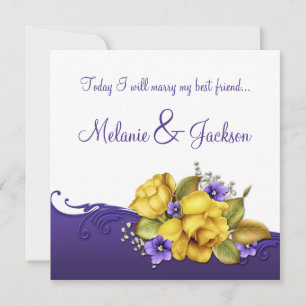 #3 Gul ros Lila Pansies Post Bröllop Inbjudningar