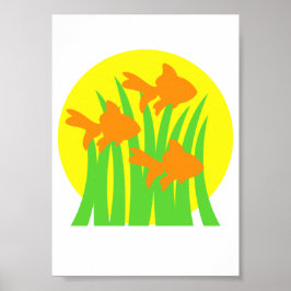 3 Guldfisksimning mellan Sjögräs Poster