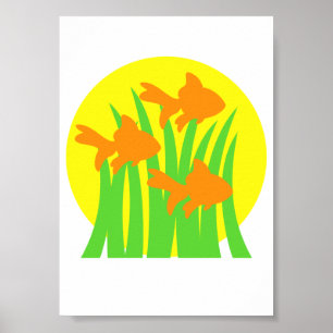 3 Guldfisksimning mellan Sjögräs Poster