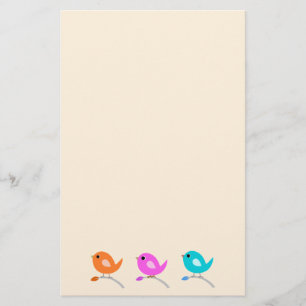 3 gulliga fåglar brevpapper