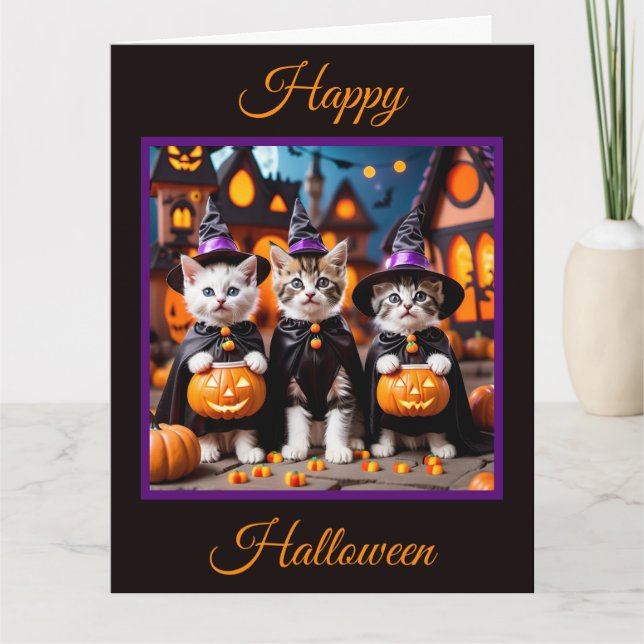 3 Halloween Kittens Trick eller behandling Kort (Framsida)