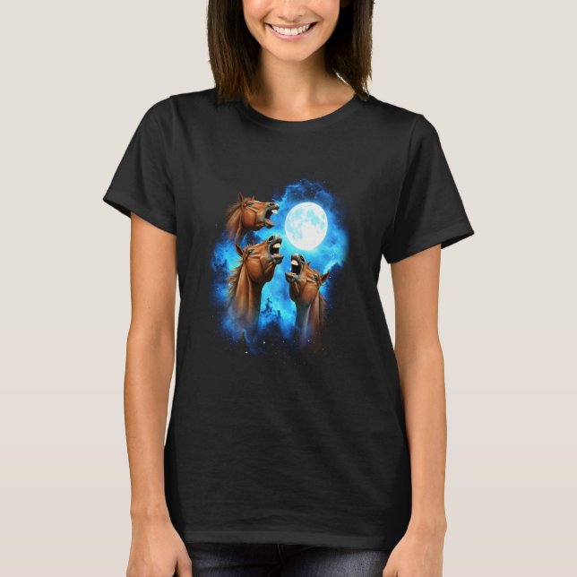 3 häst ylar åt månen färgrik blå t shirt (Framsida)
