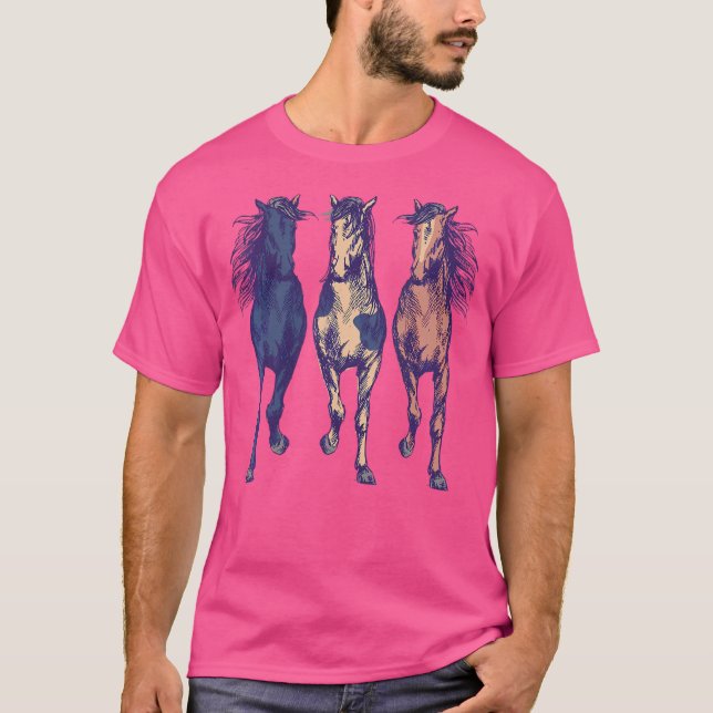 3 hästar som springer runt Hästkonst T Shirt (Framsida)