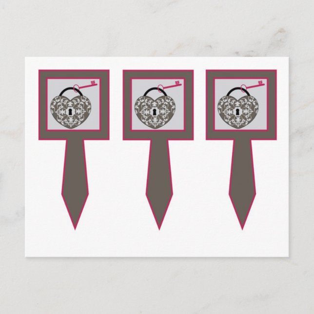 3 Heart Lock Bröllop Kopp Cake-Plockor Vykort (Framsida)