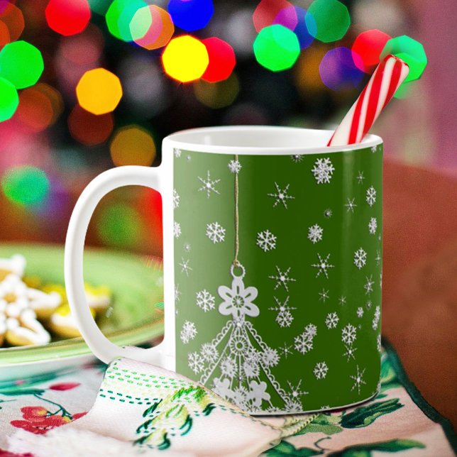 3 Helgdag Snöflingor Festive Grönt Kaffemugg (Skapare uppladdad)