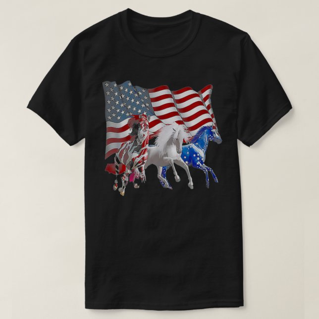 3 Horse Funny American Flagga T Shirt (Design framsida)
