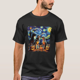 3 Hundar Halloween Van Gogh Starry Night Fall Pump T Shirt