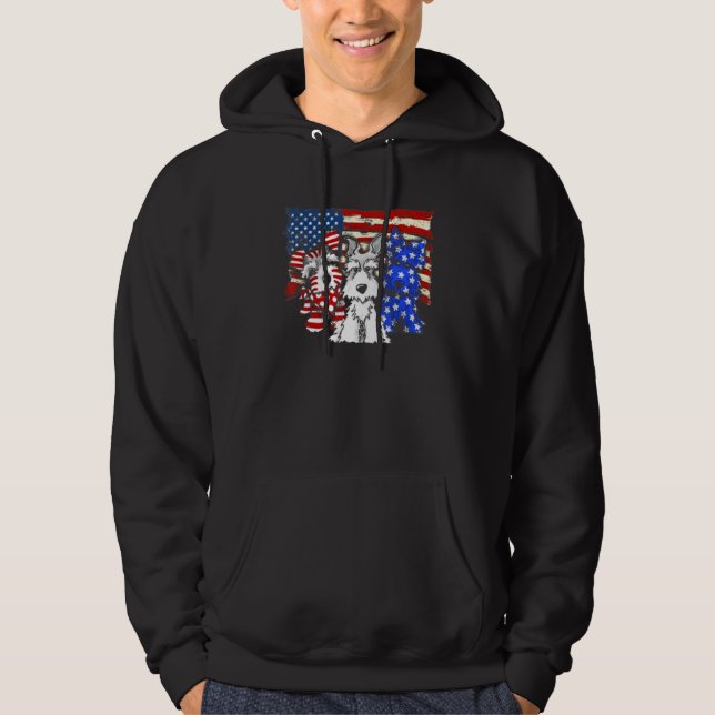 3 Hundar Schnauzer Ameican Flagga Hoodie (Framsida)