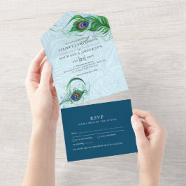 3-i1 Peacock Blue Grönt Feather Bröllop OSA Allt I
