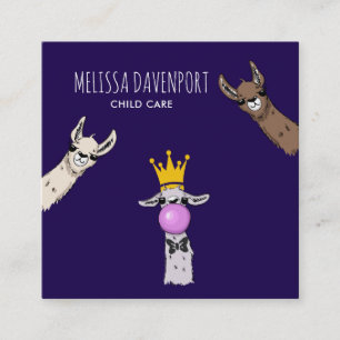 3 Illustration av Cute Llama Ansikte Fyrkantigt Visitkort