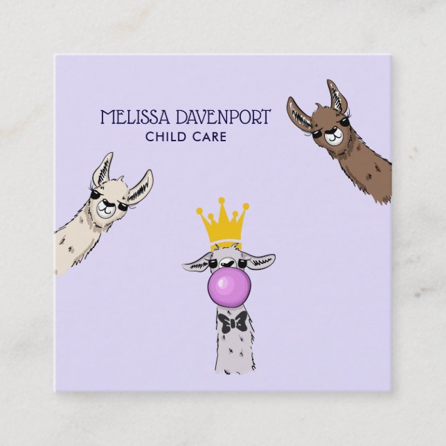 3 Illustration av Cute Llama Ansikte Fyrkantigt Visitkort (Framsida)