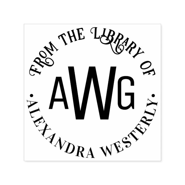 3 Initialbokstavsmonogram #1 Bibliotekets boknamn Självfärgande Stämpel (Design)