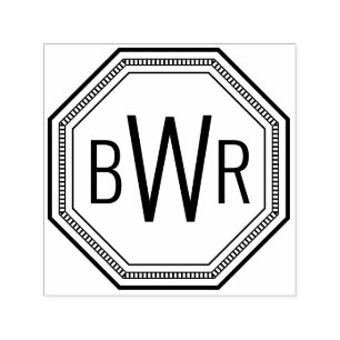 3 Initialbokstavsmonogram #1 Oktagonal ram Självfärgande Stämpel