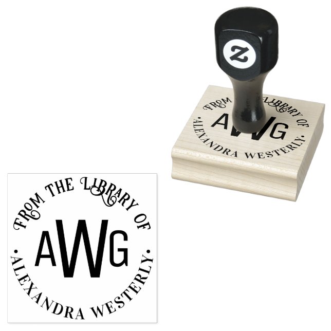 3 initialer Monogram #1 Biblioteksboknamn Stämpel (Stämplad)