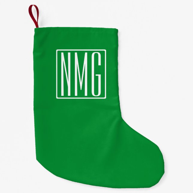 3 Initialer Monogram | Grön & Vit Liten Julstrumpa (Framsidan)