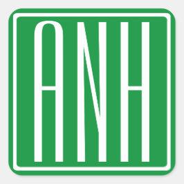 3 Initialer Monogram | Grönt och vit Fyrkantigt Klistermärke