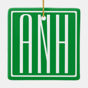 3 Initialer Monogram   Grönt och vit Julgransprydnad Keramik